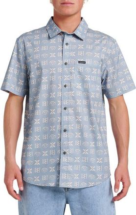 Quiksilver Stone Etch Classic Fit Short Sleeve Stretch Cotton Button-Up Shirt in Ashley Blue at Nordstrom, Size Xx-Large