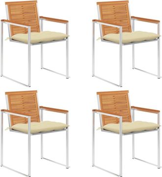 vidaXL Sillas De Jard&iacute;n Y Cojines 4 Unidades Madera Maciza De Acacia Vidaxl