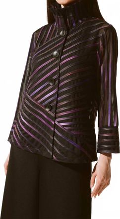 Joseph Ribkoff Striped High-Neck Jacket In Black Multi