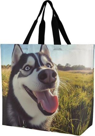 Generic Husky Dog Reusable Shopping Bags One Shoulder Grocery Tote Bag Waterproof Big Purse for Work Travel