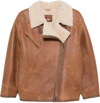 Isabel Marant Boxy Brown Leather Coat With Plush Shearling Collar