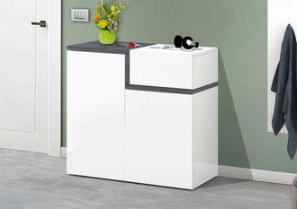 Dmora Dmora Zapatero Moderno, Made In Italy, Con 2 Puertas Y 1 Puerta Abatible, Zapatero De Entrada, Armario Multiusos, 80x40h80 Cm, Blanco Brillante Y Gris