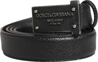 Dolce & Gabbana Men Black Calf Leather Logo Metal Buckle Mens Belt (Pre-Owned)