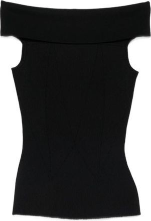 Givenchy Off-the-Shoulder Paneled Ribbed-Knit Top - Dames - Tops zonder mouwen - Zwart - M - Tops