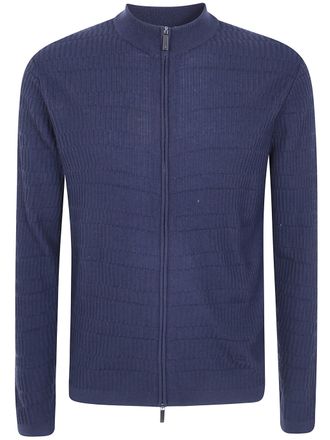 Emporio Armani Sweater Zipper Fancy Stitch Navy
