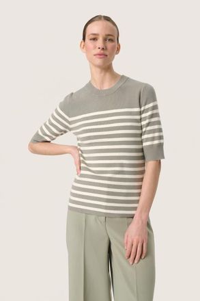 Soaked In Luxury SLSpina Slim Fit Crew Neck Pullover in Shadow W White Stripe at Nordstrom, Size Xx-Large