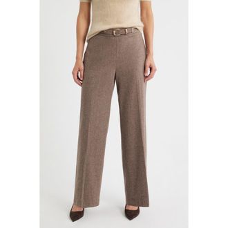 Elie Tahari The Brianne Belted Straight Leg Pants in Brown/french Beige at Nordstrom, Size 12