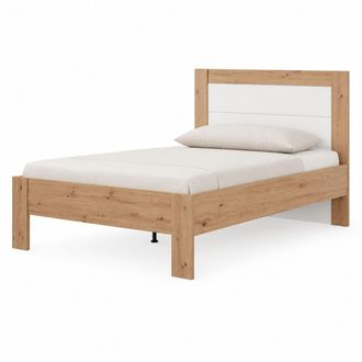 Dmora Cama Matrimonial Munnar, Tama&ntilde;o Colch&oacute;n 160x200 Cm, Cabecera Detalle Rayado, Soporta 200 Kg, Roble Marr&oacute;n Con Nudos