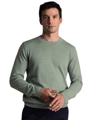 CHARLES TYRWHITT Pure Merino Crew Neck Sweater in Pale Teal Green at Nordstrom, Size Xxx-Large