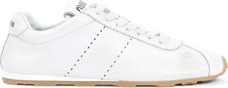 Miu Miu Sneakers, female, White, Size: 8 1/2 US White Leather Sneakers with Used Effect
