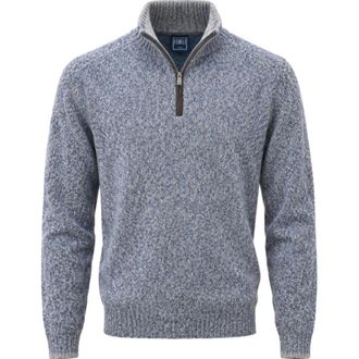 Fedeli Trui met halve rits van babyalpaca - Heren - Truien - Blauw - Maat: 2XL Wol