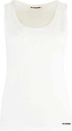 Jil Sander Logo-print Katoenen Tanktop - Dames - Tops zonder mouwen - Wit - XS - Katoen - Tops