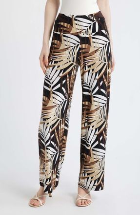 Anne Klein High Waist Print Pull-On Wide Leg Pants in Anne Black Multi at Nordstrom, Size Xx-Small