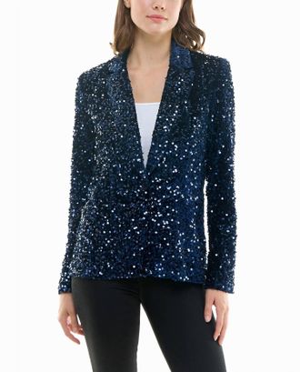 Nicole Miller Dani Velvet Sequin Jacket In Navy
