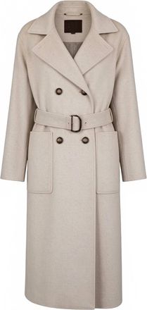 Moorer Womens Double Breasted Long Coat In Beige