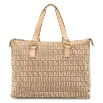 Fendi Zucchino Beige Pink Beige Zucchino Leather Handbag Tote Bag (Pre-Owned)