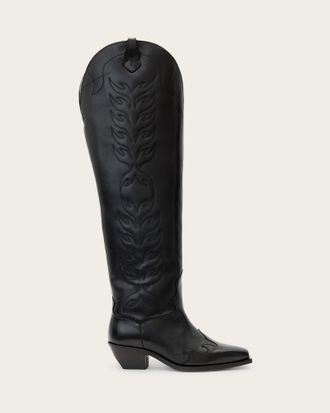 AllSaints Cow Leather Landon Leather Knee High Boots, Size: UK 4/ US 7/ EU 37