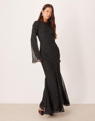 Asos Vestito lungo con maniche svasate e stampa a pois-Multicolore