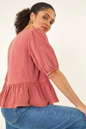 Roman Buttoned Front Peplum Top