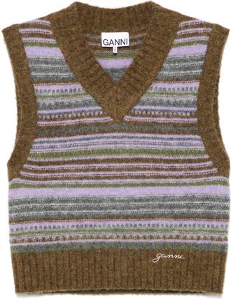 Ganni striped vest - women - Alpaca Wool/Merino/Recycled Polyamide/Elastane - M - Brown