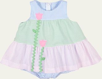 Florence Eiseman Girls Tulip Seersucker Romper, Size 3M-24M