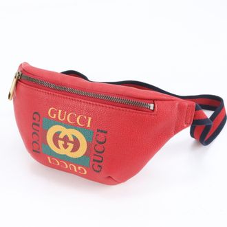 Gucci Red Color Leather Pouch Shoulder Bag Sling Bag (Pre-Owned)