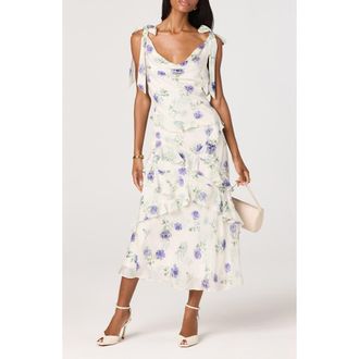 ASTR the Label Fen Floral Print Midi Dress in Off White Purple Floral at Nordstrom, Size X-Small