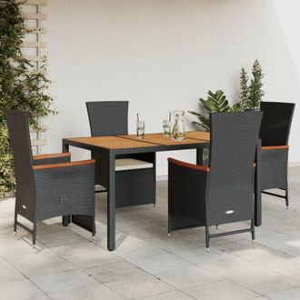 vidaXL Set De Muebles Jard&iacute;n 5 Pzas Con Cojines Rat&aacute;n Sint&eacute;tico Negro Vidaxl