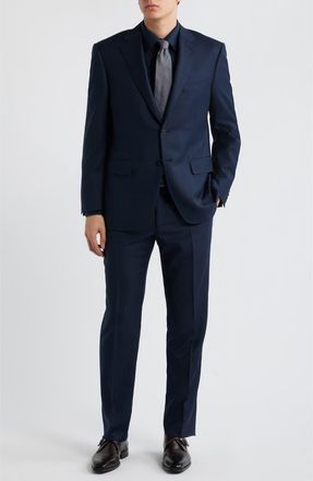 Canali Siena Regular Fit Navy Slub Wool Suit at Nordstrom, Size 42 Us