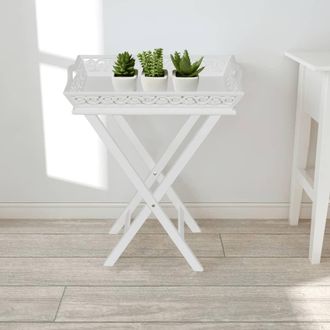 vidaXL Mesa Auxiliar Con Bandeja Blanca Vidaxl