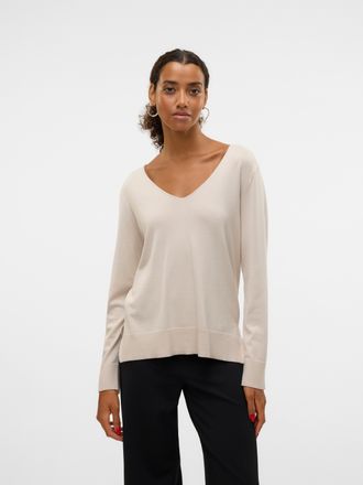 Vero Moda Strickpullover VERO MODA VMSILJE LS V-NECK PULLOVER GA NOOS, Damen, Gr. XL, gelb (moonbeam), Strick, Obermaterial: 77% Viskose, 23% Polyester, unifarb