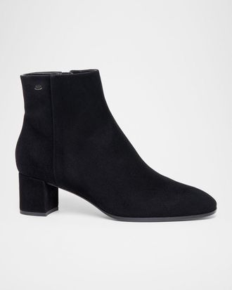 Santoni Suede Block-Heel Ankle Booties