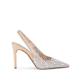 Steve Madden Womens Reyes Embellished Heels - Beige Fabric - Size UK 7