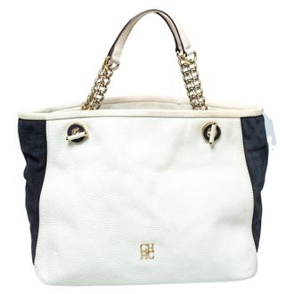 Carolina Herrera White Textured Leather And Suede Totes Bag
