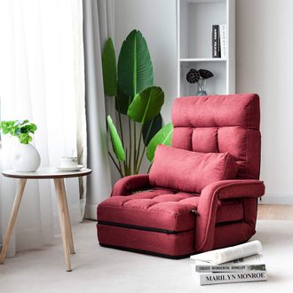 Costway Poltrona Divano, Sedia Da Terra Con Braccioli E Cuscino, 5 Livelli Regolabili, Multifunzione E Pieghevole, 173 X 69 X 12 Cm, Bianco/rosso/blu (rosso)