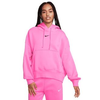 Nike Womens PHNX Fleece OS Pullover Hoodie - Playful Pink/Black Size L