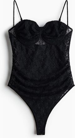H&M Lace Thong Bodysuit in Black at Nordstrom, Size X-Small