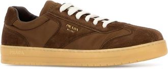 Prada Mens Brown Suede E Re-Nylon Sneakers Cacao