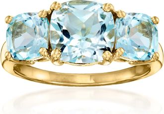 Ross-Simons Sky Blue Topaz 3-Stone Ring in 18kt Gold Over Sterling