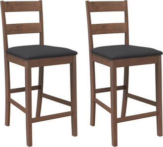 vidaXL Taburetes de bar con cojines 2 uds madera maciza marrón caucho vidaXL