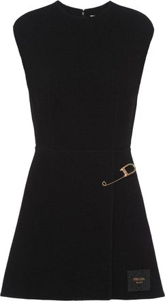 Prada safety pin-detail minidress - women - Fabric/Leather - 44 - Black