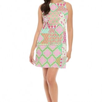 London Times Sleeveless Shift Dress In Pink Patchwork