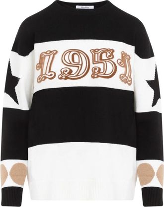 Max Mara Gestreepte Girocollo Top - Dames - Ronde hals truien - Veelkleurig - M - Wol - Truien & Vesten
