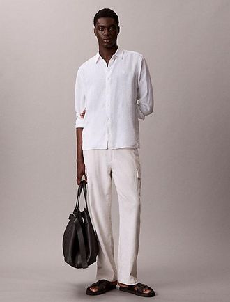 Calvin Klein Overhemd Van Een Effen Linnenmix Met