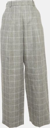 Sandro Grey Checks Linen Blend Trousers