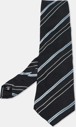 Emporio Armani Black Striped Silk Traditional Tie