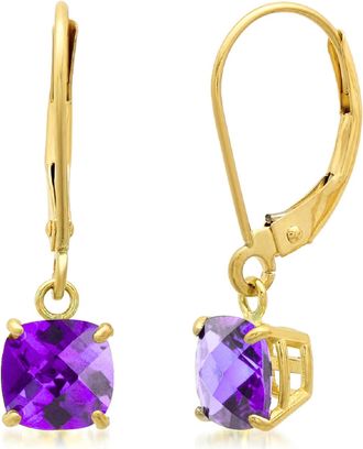 MAX + STONE Solid 10K Yellow, White or Rose Gold 6mm Cushion Cut Gemstone Dangle Earrings