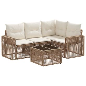 vidaXL Conjunto De Sof&aacute;s De Jard&iacute;n 5 Pcs Beige Y Blanco Crema Vidaxl