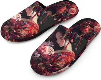 Generic BBeautiful Japanese Geisha Mens Slippers Warm Non-Slip Houes Shose Spa Slipper for Home Bedroom
