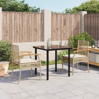 vidaXL Set Comedor De Jard&iacute;n 3 Pzas Con Cojines Rat&aacute;n Sint&eacute;tico Beige Vidaxl